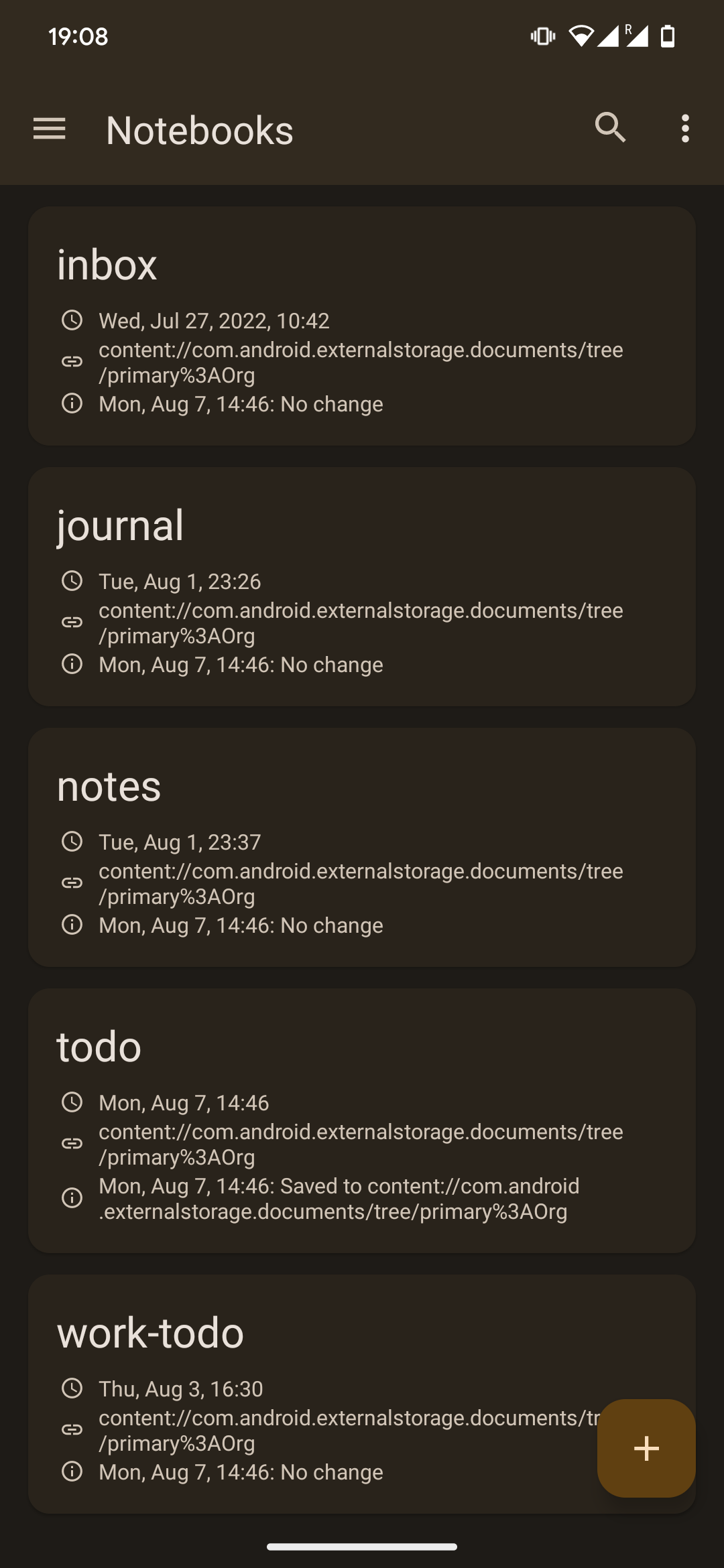 Figure 9: Orgzly notebooks synced correctly.